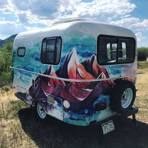 My camper oasis, artwork and home ❤️ #custommural #mural #scamp #casita #art #casitatraveltrailer #adventure #scamptrailer #mountains… Oasis Artwork, Casita Travel Trailers, Scamp Trailer, Painted Mural, Custom Skateboards, Popup Camper, Adventure Bucket List, Custom Murals, Mural Painting