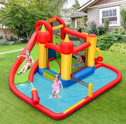 BOUNTECH Inflatable Water Slide, Water Bounce House Combo for Kids Backyard Outdoor Fun with Splash Pool, Climbing Wall, Basketball Hoop, Blow up Waterslides Park Inflatables for Kids Party Gifts Water Bounce House, Blow Up Water Slide, Water Slide Bounce House, Bounce House With Slide, Basketball Rim, Inflatable Obstacle Course, House Slide, Water Cannon, Splash Park