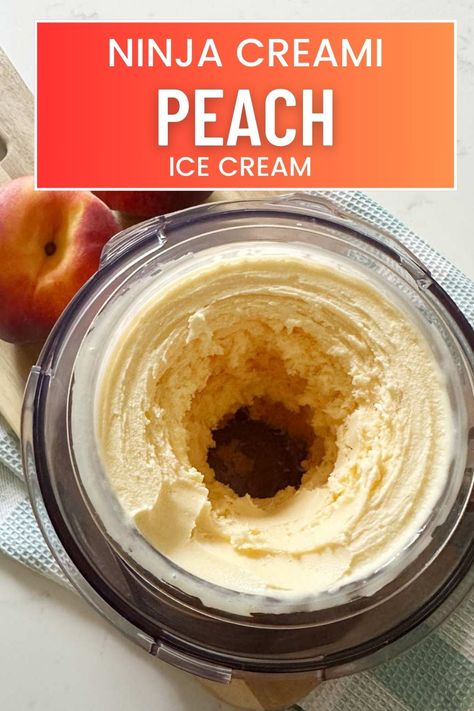 How to make homemade peach ice cream in your Ninja Creami. Peach ice cream made with fresh juicy peaches, cream and milk. Ninja Creami Fresh Peach Ice Cream Recipes, Ninja Creamy Peach Ice Cream, Creami Peach Ice Cream, Peaches And Cream Ninja Creami, Peach Ninja Creami Recipe, Peach Ninja Creami, Peach Ice Cream Ninja Creami, Ninja Creami Non Dairy Ice Cream Recipes, Ninja Creami Gelato Recipe