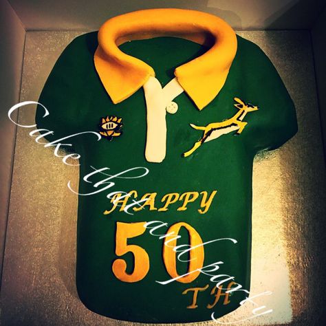 Springbok rugby shirt cake Springbok Cake Ideas, Springbok Rugby Cake, Springbok Rugby Party, Rugby Party Ideas, Rugby Birthday Cake, Party Snack Ideas, Rugby Cake, Rugby Party, Animal Baby Shower Cake