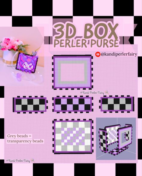 Memo Pad Design, Kuromi Sanrio, Easy Perler Beads Ideas, 3d Perler Bead, Perler Bead Templates, Perler Crafts, Diy Perler Bead Crafts, Beads Ideas, Box Purse