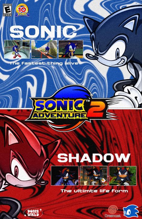 A posted inspired by Sonic Adventure 2 Sonic 2000s Art, Sonic Pc, Retro Games Poster, Sonic Adventure 2, Retro Gaming Art, Video Game Posters, Sonic Funny, Sonic Adventure, Sonic And Shadow