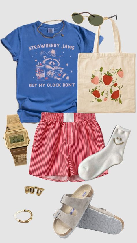 Summer outfit inspo #grandadstyle #oversizedtshirt #cowgirlaesthetic #westernaesthetic #comfortcolors #tropicalsummer #fruitaesthetic #strawberrygirl #retrostreetwear Artsy Outfit Summer, Funky Outfits Aesthetic, Grandpa Outfit, Disney Themed Outfits, Artsy Outfit, Earthy Outfits, Outfit Inspo Casual, Funky Outfits, Retro Streetwear