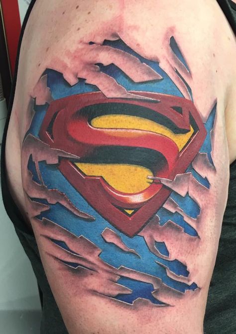 #superman #tattoo #rippedskin Superman Logo Tattoo Design, Superman Tattoo For Men, Superman Tattoo Design, Superman Logo Tattoo, Superman Tattoo, Superman Tattoos, Logo Superman, Amazing 3d Tattoos, Rip Tattoo