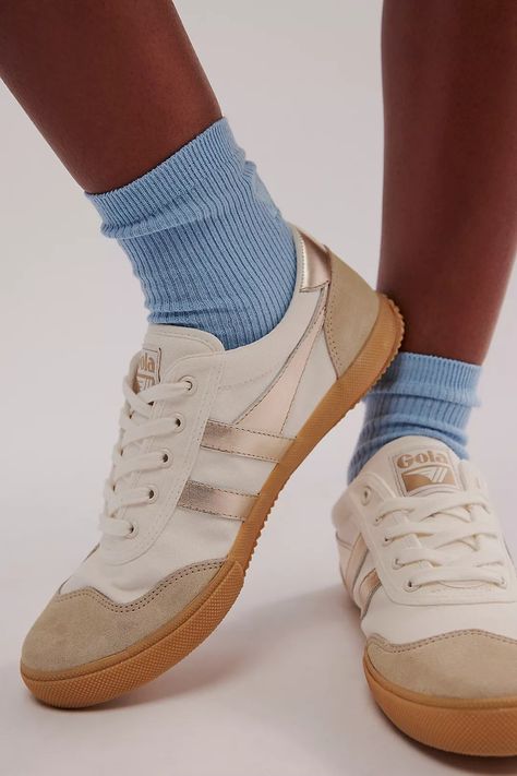 Gola Badminton Metallic Sneakers | Free People Gola Badminton, Sneaker Trends, Dad Shoe, Sneaker Outfits Women, Metallic Sneakers, Running Fashion, Trending Sneakers, Retro Sneakers, Leather Trainers