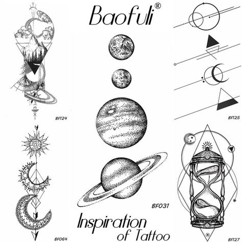 Planets Tattoo, Tattoo Space, Moon Sun Tattoo, Makeup Stickers, Planet Tattoos, Space Planets, Gold Face, Black Stickers, Fake Tattoos