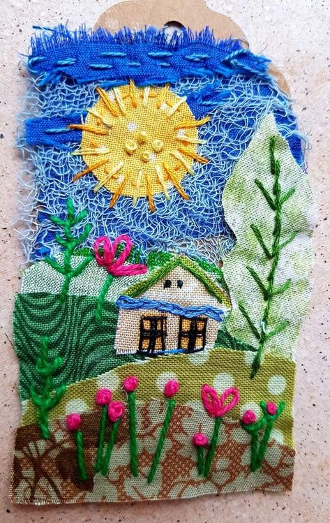 Painting With Sewing, Slow Stitch Embroidery, Fabric Art Tutorials, Textile Art Projects, Mixed Media Textile Art, Simple Hand Embroidery Patterns, Textile Art Embroidery, Scrap Fabric Crafts, Embroidery Cards