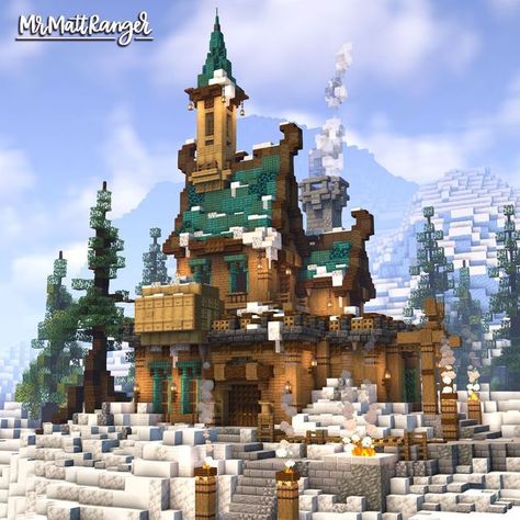 MrMattRanger on Instagram: "Snowed Inn | Collab build with @graysun.builds ——————————————————— Shaders: Complimentary Link to Youtube Channel in the bio. ——————————————————— #minecraft #minecraftbuilds #minecraftbuild #mcpe #minecraftideas #minecraftidea #minecraftdesigns #minecraftinspiration #minecrafttips #minecraftinspiration #minecrafthowto #minecrafttutorial #minecraftwinterbuild #minecraftsnow #minecraftsnowhouse #minecraftfantasy" Enchanting Minecraft, Minecraft Inn, Blue Roof House, Tavern Design, Snowy Environment, Minecraft Medieval House, Cottage Minecraft, Minecraft Kingdom, Minecraft Steampunk