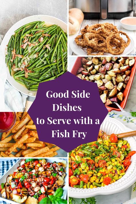 Good Side Dishes to Serve with a Fish Fry are a great way to serve a delicious meal for a dinner party! Here are 18 of the best side dishes you can serve! Fish Fry Sides Parties, Fish Fry Dinner Sides, What To Serve At A Fish Fry, Fish Fry Party Ideas Food Appetizers, Sides That Go With Fish Fry, Fish Fry Ideas Parties, Flounder Side Dishes, Side Dishes With Fried Fish, What To Eat With Fish Side Dishes