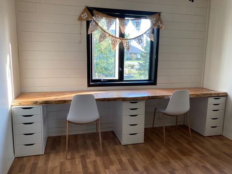 Double Gaming Desk, Duo Office Work Spaces, Double Corner Desk, Double Desk Built In, Double Desk Kids, Diy 2 Person Desk, Double Work Station Home Office, 2 Person Desk Home Office, Ikea Double Desk