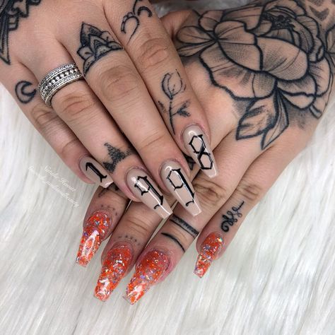 Natalie Hewitt Nails Wrexham on Instagram: “Happy 21st birthday to all the 1998 babies! 💖  @glamandglitsnailsuk • Hippie Orange  @kiaraskynailsuk • Bare with me • Black to Black - - -…” 1998 Nails, Nails Clear Acrylic, Acrylic Nails Birthday, Nails Fire, Black To Black, Nike Nails, 98th Birthday, Tattoo Mini, Clear Acrylic Nails