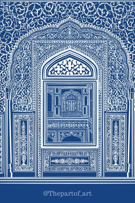 Indo Saracenic Architecture, Samode Palace, Poster Design Competition, Block Print Wallpaper, Mughal Art Paintings, Rajasthani Art, Mughal Architecture, Flower Graphic Design, Pichwai Paintings