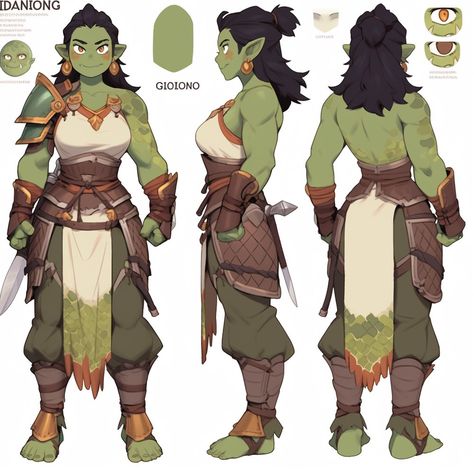 "Meet Grizna the Fierce, a female orc warrior with an indomitable spirit. Armed with her battle axe and clad in formidable armor, she navigates the dungeons and dragons realms, a force to be reckoned with in the epic quest for glory and treasure." Battle Armor Female, Four Armed Character Poses, Female Orc Barbarian, Orc Woman Art, Female Orc Art, Elf Barbarian Female, Female Orc Character Design, Female Ogre, Orc Barbarian