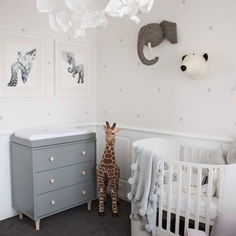 Reach for the stars or the savannah! ⭐ This weeks nursery inspo featuring Leander Cot in white & Babyletto Lolly Dresser in Grey let's you do both! _ #reachforthestars #animalnursery #nurseryinspo #nurserydecor #nurserystyle #nurseryfurniture #cot #babycot #crib #babycrib #dresser #babysleep #baby #babylove #babygear #babystore #babyvillagestore #babyletto #leander #repost @rozalia_russian | @leander.furniture | @babyletto | @danish_by_design | @ubabub Nursery Grey Furniture, White Furniture Nursery, Baby Room Grey, Small Dressers, Nursery Grey, Grey Nursery Boy, Furniture Dressers, Grey Crib, Baby Nursery Neutral