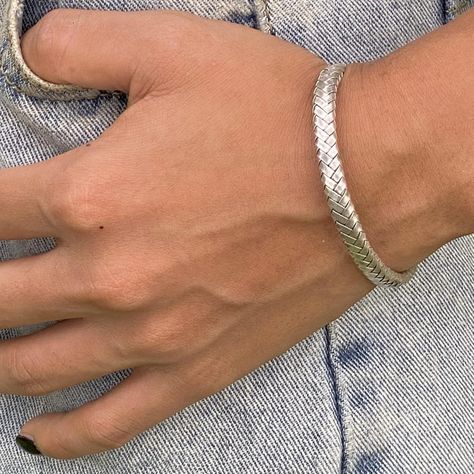 Amazon.com: Braided Sterling Silver Handmade Cuff Bracelet Boho Woven Silver for Women (M-L) or Men (S- M), 7 inches long, Flat top, 1/4" wide, Gift for Her or Him : Handmade Products Boho Bangle Bracelets, Statement Cuff Bracelet, Boho Bangle, Handmade Silver Jewellery, Cuff Bracelets Handmade, Wide Cuff Bracelets, Fabric Purses, Bracelet Boho, Wide Cuff