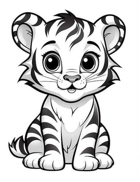 Un cachorro de tigre de dibujos animados... | Premium Photo #Freepik #photo #ojos-grandes #ojos-dibujo #ojos-animados #tigre-animado Animal Printables, Cartoon Coloring Pages, Cute Coloring Pages, Zoo Animals, Premium Photo, New Art, Casino, Coloring Pages, Felt