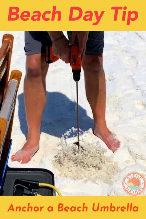 Beach Sand Hacks, Beach Umbrella Hack, Beach Tips And Tricks, How To Get Sand Off At Beach, Beach Day Packing List, Clean Shells From The Beach, Cleaning Shells From The Beach, Beach Umbrella Anchor, Beach Packing List