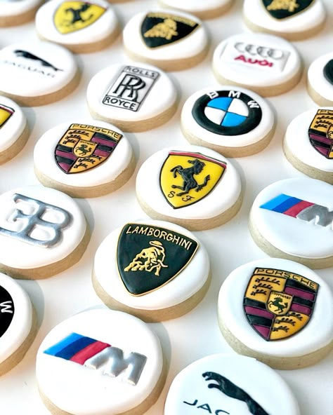 @eatyourcookie.co on Instagram: “🏎Car Logo cookies for a birthday boy from few weeks ago🏁 . . . #carlogo #carlogocookies #luxurycars #luxurycar  #bmwcookies #lamborghini…” Porsche Cookies, Bmw Cookies, Lamborghini Birthday, Cars Cookies, Small Birthday Cakes, Car Cookies, Sugar Cookie Cakes, Cars Theme Birthday Party, Cars Birthday Parties