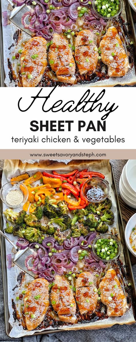 Baked Teriyaki Chicken Breast, Teriyaki Chicken And Vegetables, Sheet Pan Teriyaki Chicken, Healthy Teriyaki Chicken, Teriyaki Chicken Breast, Pan Chicken Breast, Healthy Sheet Pan, Healthy Chicken Pot Pie, Baked Teriyaki Chicken