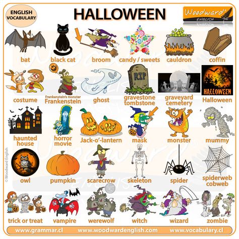 HALLOWEEN Vocabulary in English - Complete English lesson about Halloween (including a video) on our website #Halloween #EnglishVocabulary #LearnEnglish #HalloweenVocabulary #EnglishTeacher #ESOL #ESL Monster House Movie, Woodward English, Halloween Quiz, Fall Vocabulary, Vocabulary In English, Halloween Vocabulary, Owl Pumpkin, Halloween Resources, Halloween Worksheets