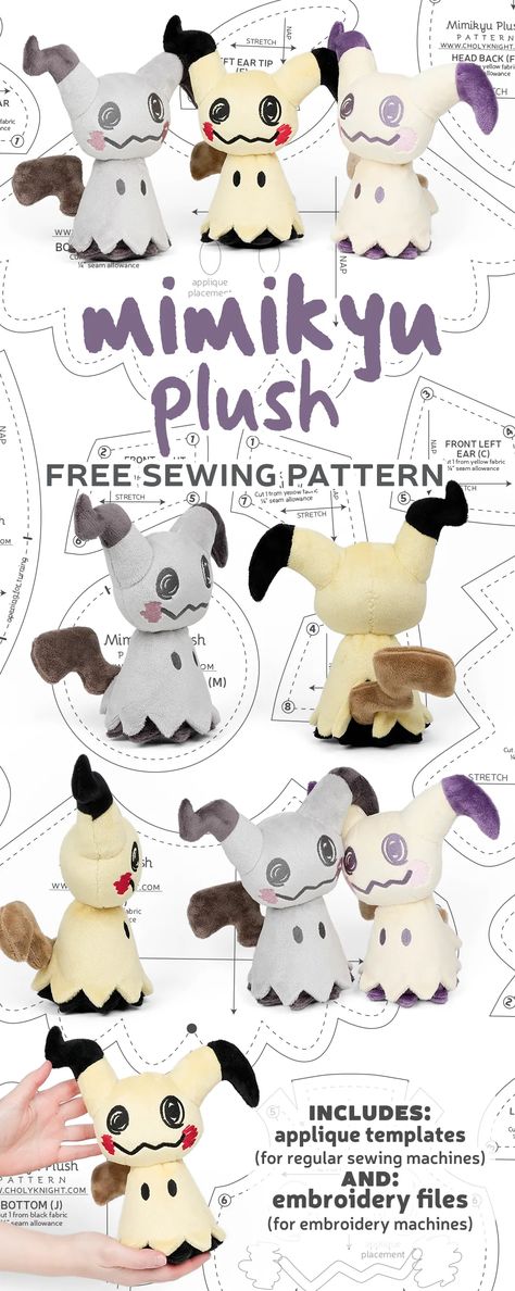 Kawaii Plush Pattern, Pokemon Sewing Patterns Free, Free Halloween Sewing Patterns, Free Sewing Patterns Plushies, Plushie Patterns Free Templates Easy, Plushie Patterns Free, Kawaii Sewing Pattern, Plush Pattern Sewing, Free Plush Sewing Patterns