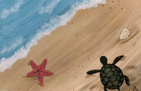 Tom And Jerry Photos, Beach Canvas Paintings, Sea Turtle Painting, Beach Drawing, Beach Art Painting, Turtle Drawing, Coffee Cup Art, Simple Canvas Paintings, Summer Painting