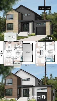 Modern 3 bedroom house plan, garage, home office, pantry, laundry on second level, mud room Modern House With Blueprint, Plan House 3 Bedroom, 3 Garage House Plans, Small Modern House Layout, Modern Home Layout Floor Plans, Small Modern Home Layout, House Layout With Garage, Sims 4 2 Bedroom House Plan, House Plan 2 Floor