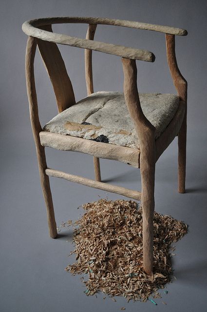 We've repurposed discarded chairs by stripping, painting and reupholstering, but it never occurred to us to turn a mass-produced, discarded chair into a whittled down piece of sculptural art. Asked to upcycle an unvalued object for an article 'Hack It Better', London artist Karen Ryan continued her Whittle series with Chair No. 3. Here's what she started with before she got busy with her pen knife. Chair Art, Love Chair, Thrift Store Crafts, Art Chair, Whittling, Take A Seat, Wooden Chair, Wood Craft, Furniture Inspiration