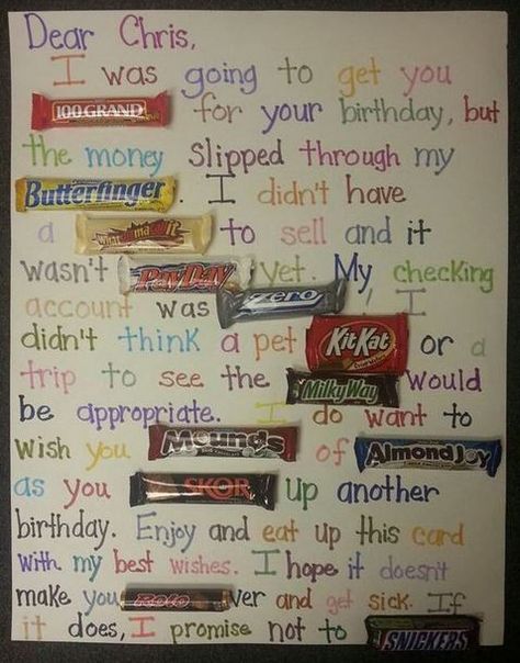 Candy Bar Card Candy Poster Board, Candy Bar Cards, Candy Birthday Cards, Candy Bar Poster, Diy Candy Bar, Homemade Birthday Gifts, Candy Card, Candy Bar Posters, Candy Bar Birthday