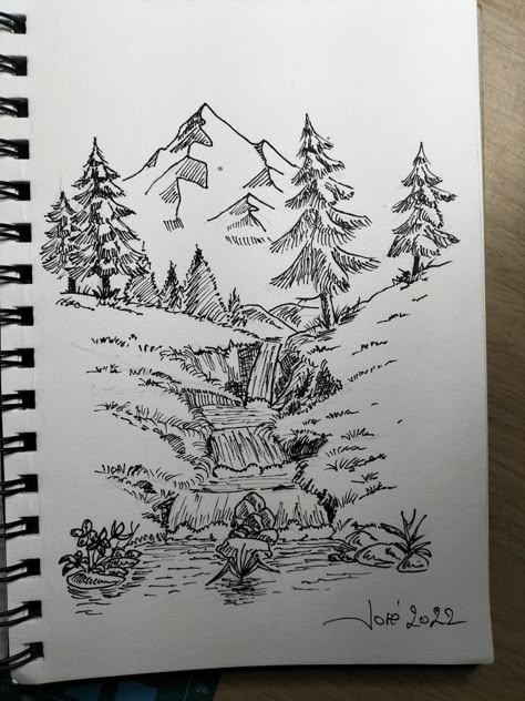 [𝑺𝒂𝒗𝒆 & 𝑭𝒐𝒍𝒍𝒐𝒘]~♡´･ᴗ･`♡ Nature Pen Drawing, Ink Architecture Drawing, Western Pencil Drawings, Storybook Sketch, Wilderness Drawing, Nature Drawings Simple Sketch, Simple Ink Drawing, Discover Drawing, Architecture Drawing Art Buildings