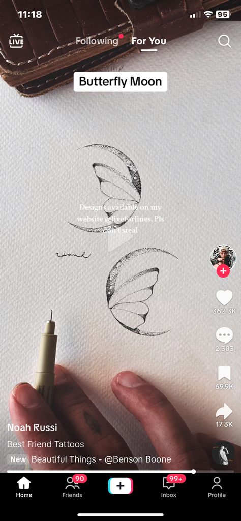 Matching Moon Tattoos Mom, Ambivert Tattoo Ideas, Moon And Butterfly Tattoo Designs, Sun Moon Butterfly Tattoo, Double Moon Tattoo, Moon With Butterfly Tattoo, Moon Best Friend Tattoos, Matching Butterfly Tattoos Friends, Butterfly Friendship Tattoos