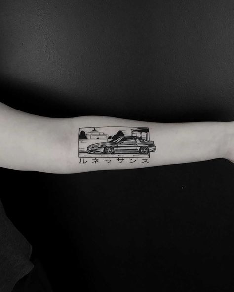 JZA70 Supra tattoo by Krzysztof Szeszko inked on the left forearm Supra Tattoo, Car Related Tattoos For Men, Tattoo Chart, Minimalist Tattoo Ideas, Bicycle Tattoo, P Tattoo, Biomechanical Tattoo, Half Sleeve Tattoos For Guys, Car Tattoos