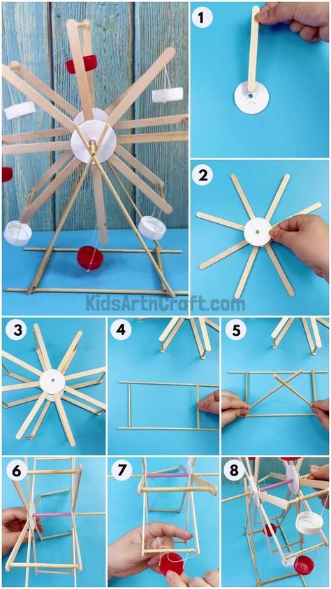 Childhood Innocence, مشروعات العلوم, Wheel Craft, Handmade Gifts Diy, Paper Craft Ideas, Popsicle Stick Crafts, Diy Crafts Paper Flowers, Diy Bottle, Easy Diy Art