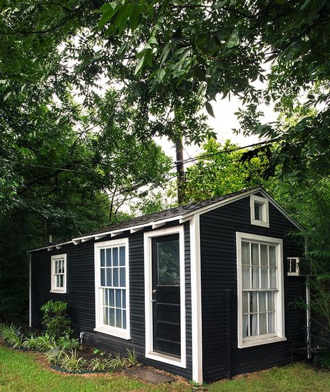 Image Shed Colors, Converted Shed, Black Shed, Tiny House Exterior, Modern Shed, Shed To Tiny House, Shed Colours, House Shed, Farmhouse Landscaping