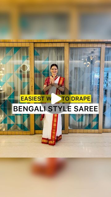 White Red Saree Bengali, Bengali Red And White Saree Look Simple, How To Drape Bengali Style Saree, Bengali Look Saree, Traditional Bengali Saree Look, Bengali Style Saree Draping, Bangoli Saree Traditional Look, Bengali Saree Traditional, Bengali Traditional Look