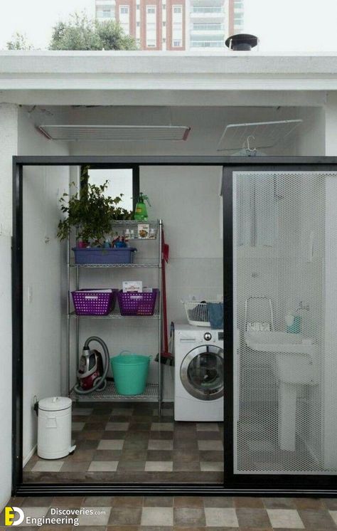 Minimalist Laundry Room Designs For Small Houses | Engineering Discoveries Outdoor Laundry Rooms, Drying Room, Tiny Laundry Rooms, Laundry Room Layouts, Laundry Design, Small Laundry Rooms, Small Laundry Room, Small Laundry, Bathroom Ideas Modern