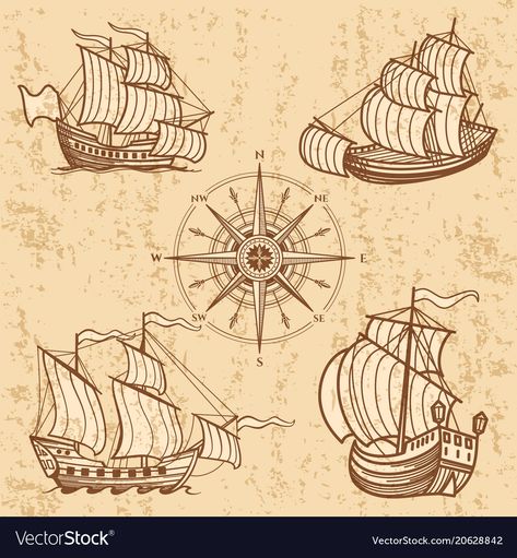 Yacht Sketch, Nautical Drawings, Sailboat Illustration, Book Maps, Pirate Ship Tattoos, Boat Sketch, Ship Vector, Boat Illustration, Hand Drawn Logo Design