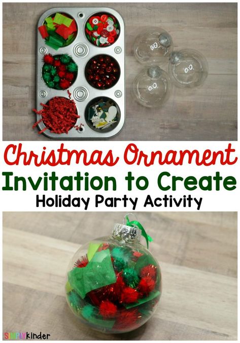 This Christmas Ornament: Invitation To Create is a easy present for your students to make for their families and a fun holiday party activity. Christmas Ornament Party, Kindergarten Christmas Party, Ornament Invitation, Preschool Christmas Party, Holiday Party Crafts, Holiday Party Activities, Classroom Christmas Party, Invitation To Create, School Holiday Party