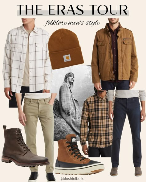 Mens Folklore Outfit Taylor Swift, Eras Outfits For Men, Men’s Era Tour Outfits, Guy Taylor Swift Concert Outfits, Male Swiftie Outfits, Men’s Taylor Swift Outfit, Men Taylor Swift Concert Outfit, Taylor Swift Concert Outfit For Guys, Guy Taylor Swift Outfits