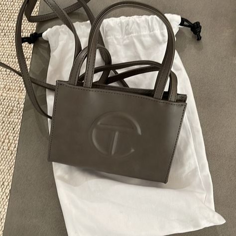 Authentic Small Telfar Bag - Grey Grey Telfar Bag, The Afterparty, Telfar Bag, Grey Bag, Cotton Drawstring Bags, Luxury Purses, Uk Clothing, Coach Horse And Carriage Tote, Charm Rings