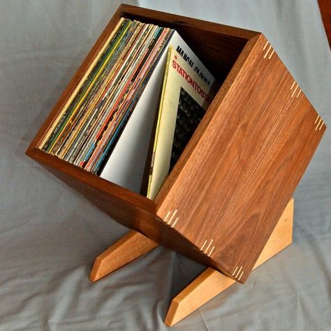 Solid Walnut Record / Album Storage / Display Box with Birdseye Maple Stand and Accents Vinyl Record Box, Vinyl Record Storage Box, Record Album Storage, Lp Record Storage, Hifi Furniture, Record Storage Box, Record Box, Record Rack, Record Shelf