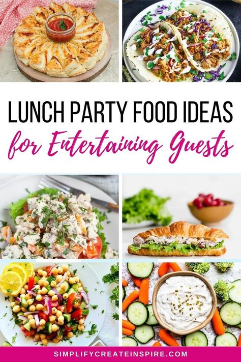 Lunch party food ideas and lunch ideas for entertaining. Luch party foods. Party food for lunch time. Lunch Ideas For Visitors, Shareable Lunch Ideas, Lunch Food Ideas For Party, Easy Lunch Ideas For Party, House Guest Food Ideas, Lunch Ideas For Birthday Party, Office Lunch Ideas Party, Small Group Lunch Ideas, Large Lunch Ideas