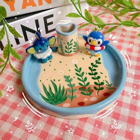 Pokemon Ceramics Ideas, Cute Clay Projects Ideas, Pokemon Air Dry Clay, Pokemon Pottery, Pokemon Clay Art, Clay Dish Ideas, Pokemon Clay, Clay Pokemon, Easy Halloween Snacks