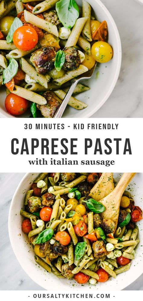 Pasta With Italian Sausage, Easy Summer Pasta, Pasta Sausage, Summer Pasta Recipes, Can Chicken Recipes, Pasta Food Recipes, Italian Sausage Pasta, Caprese Pasta, Dinner Pasta