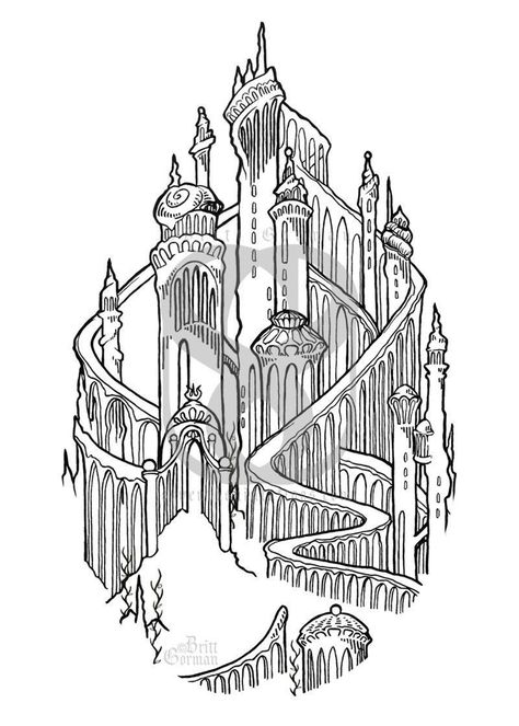 Mermaid Palace, Nautical Sleeve, Castle Sketch, Chateau Disney, Pencil Sketch Art, Pencil Drawing Inspiration, Leg Tats, Umbrella Drawing, Castle Coloring Page