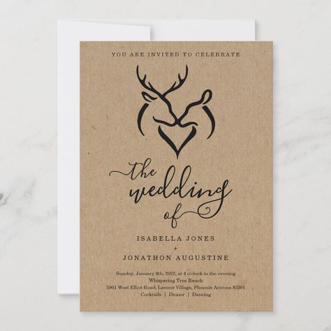 Wedding Flowers With Deer Antlers, Deer Themed Wedding, Wedding Inspo Country, Rustic Wedding Invitations Diy Templates, Deer Wedding Invitations, Hunters Wedding, Brown Wedding Themes, Antler Wedding Invitations, Rehearsal Dinner Party