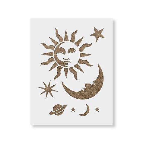 Sun And Moon Stencil, Moon Stencil, Celestial Sun And Moon, Rose Stencil, Laser Cut Stencils, Celestial Sun, Stencil Material, Star Stencil, Wall Stencils