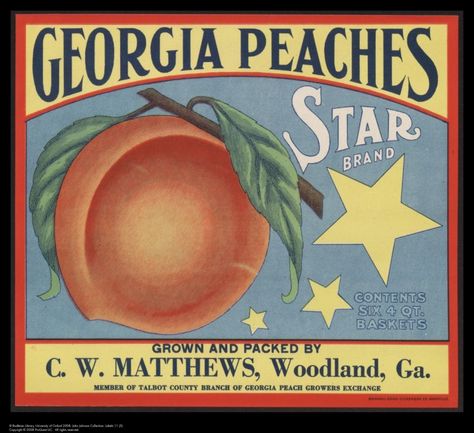 Vintage Fruit Crate Label, Fox Brand, Georgia Peaches, Vegetable Crate Labels, Fruit Labels, Fruit Crate Label, Vintage Advertising Art, Vintage Crate, Etiquette Vintage