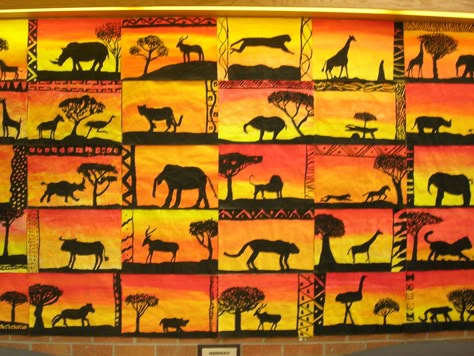 ...had to take some pix before I take the show down... | by teresapea African Art For Kids, African Art Projects, Tracing Art, African Sunset, Afrique Art, African Crafts, Afrikaanse Kunst, Homeschool Art, Africa Art