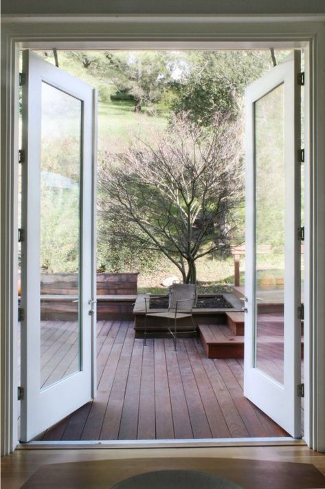 French Doors, open out, onto deck. Blinds For French Doors, Modern Entry, French Doors Exterior, French Doors Patio, French Doors Interior, Bedroom Doors, Interior Barn Doors, French Door, Back Doors